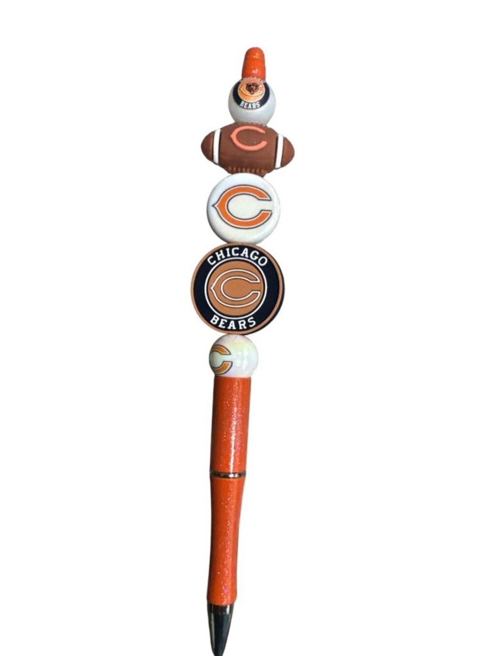 Chicago Bears Themed Ballpoint Pen With Glitter Orange Handle & Team Logos